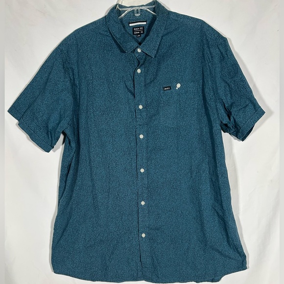 RVCA BLUE CAMO SURF BEACH GOLF TWO TONE BUTTON UP SHIRT MENS 2XL XXL - Picture 1 of 6